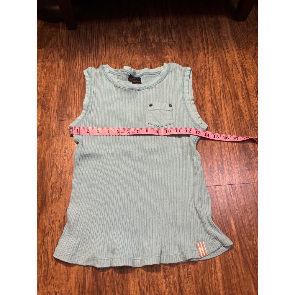 Ariat Womens Ribbed Cotton Tank Top‎ light blue Small Pocket Sleeveless Tee - Picture 2 of 7
